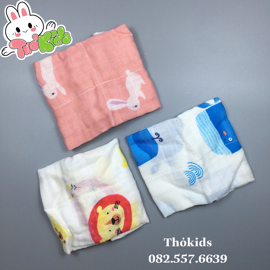 Set 3 Khăn Sữa Sợi Tre  Muslin Tree In Hình Hoạ Tiết Dễ Thương