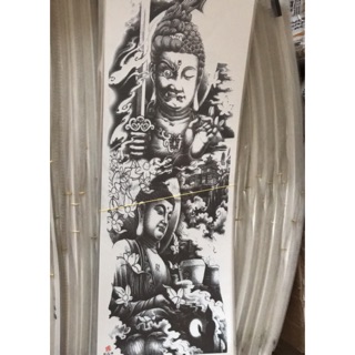 Hình xăm phật trắng đen kín tay 17x48cm