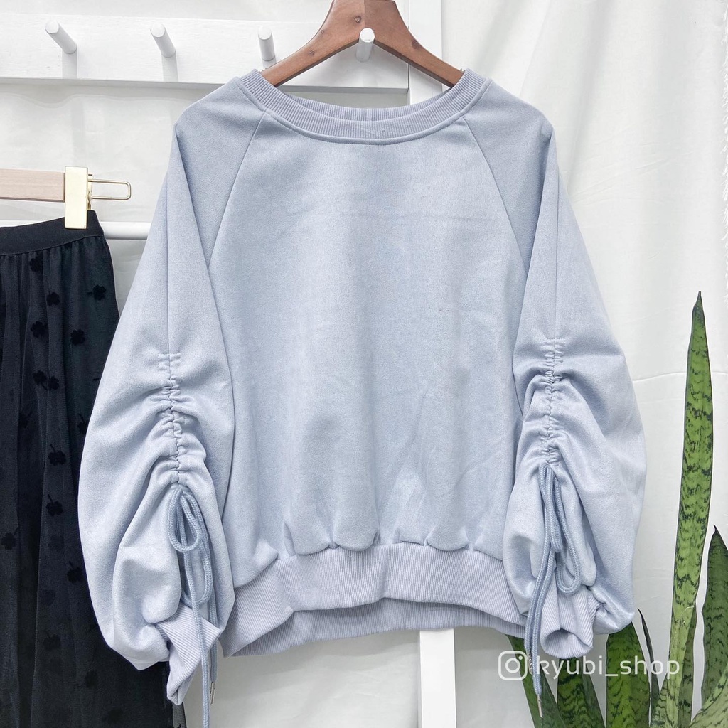 Áo nỉ sweater nữ tay bồng kiểu dây rút ulzzang chất nỉ nhung Quảng Châu [Nhiều màu ]- Áo kiểu nữ Kyubi Shop - ATK033