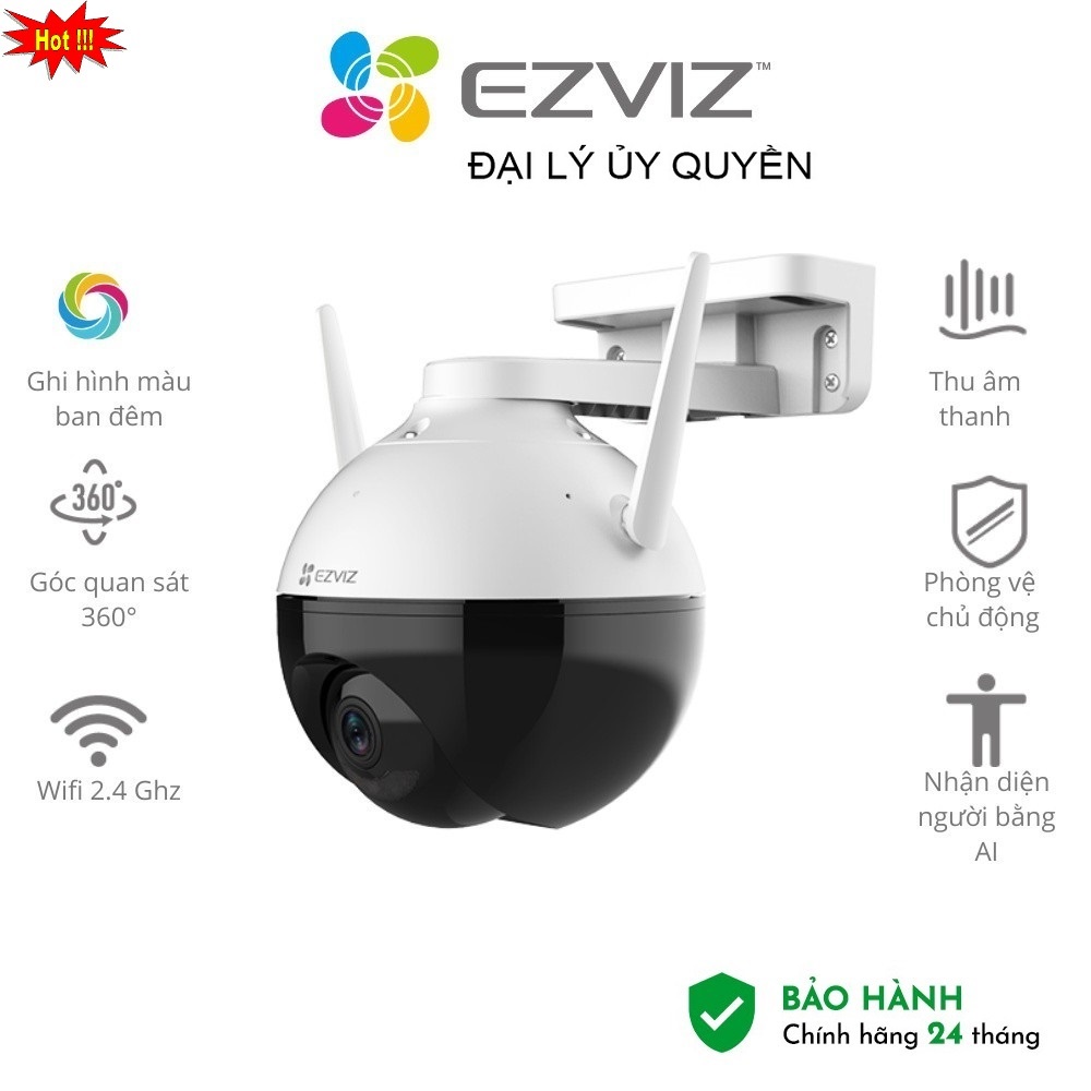 Camera WiFi ngoài trời Ezviz C8C 2.0Mpx ghi hình màu ban đêm, Full HD, quét 360 độ, tích hợp công nghệ AI thông minh