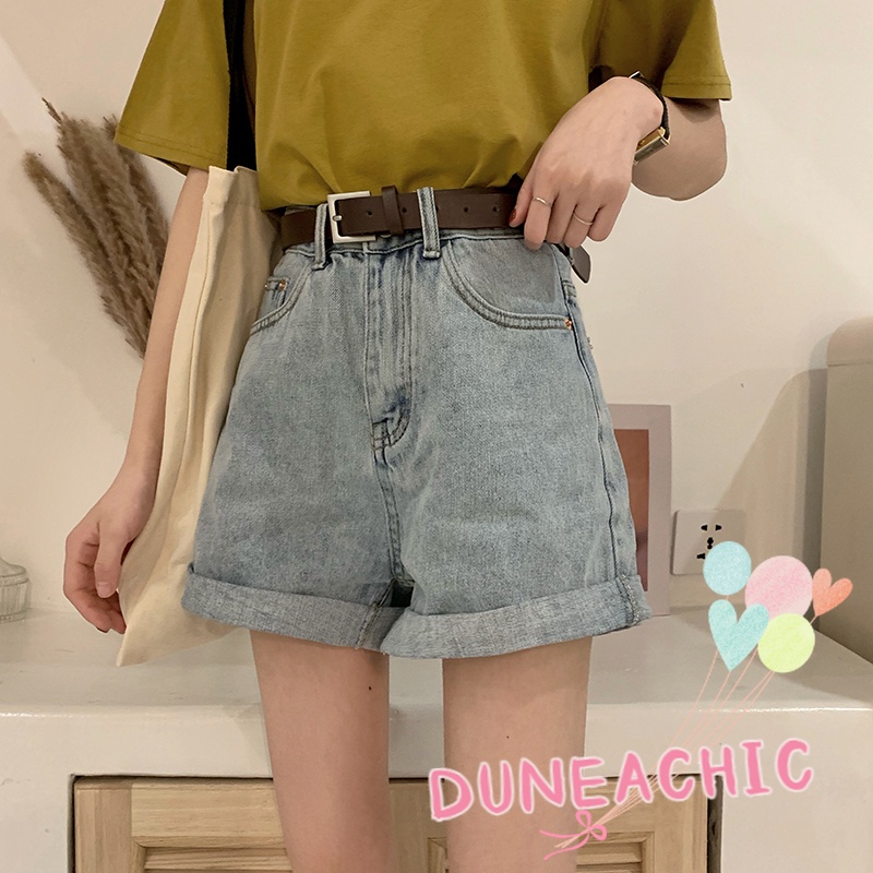 DUNEA Quần Short Denim Lưng Cao Ống Rộng Thời Trang Cá Tính Cho Nữ