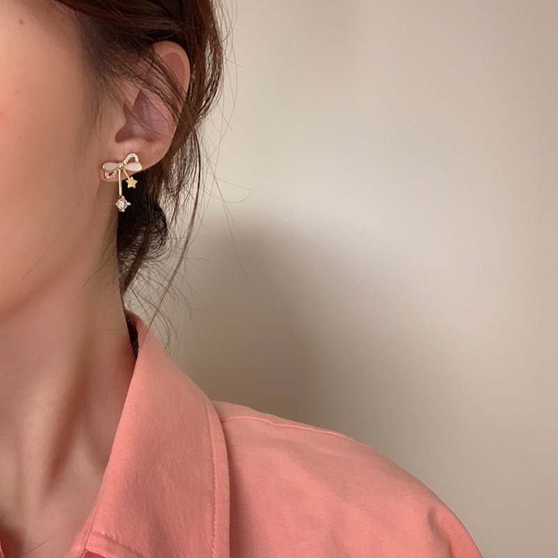 Khuyên tai AHELLOGIRL dáng dài hình ngôi sao đính đá thời trang cho nữ