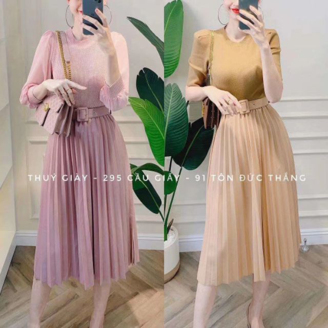 Chân váy xếp ly kèm đai ( hàng QC)