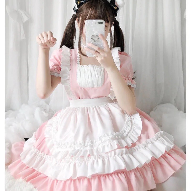 [ Sẵn ] Đầm lolita váy hầu gái màu hồng