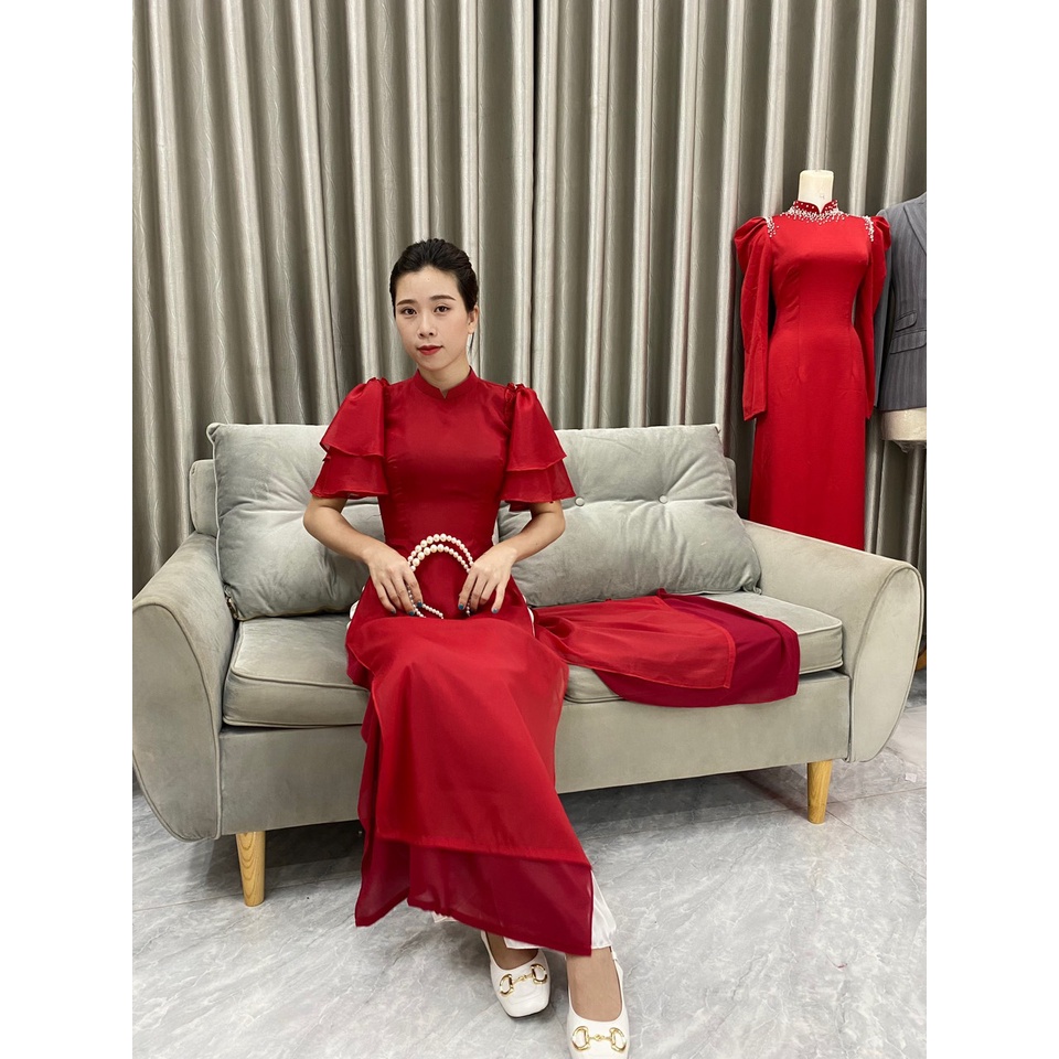 Áo dài tơ óng lót lụa_tông màu đô lai - ADTT090