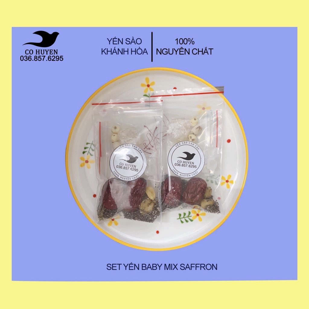 Tổ yến sào, set yến baby sợi mix vị SAFFRON, táo đỏ, long nhãn, hạt chia,yến khánh hòa nhà nuôi, nguyên chất