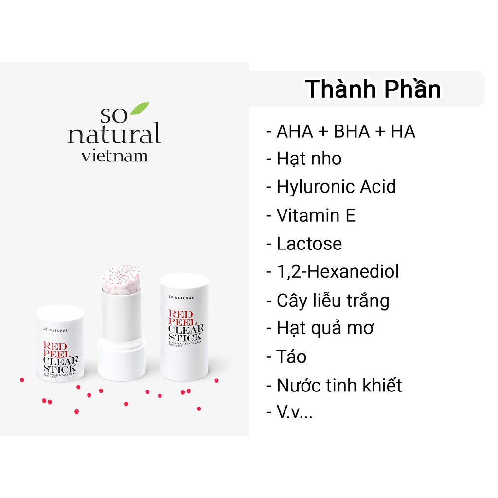 Thanh Lăn Giảm Mụn Đầu Đen So'Natural Red Peel Clear Stick Blackhead &amp; Face Clear Pore Stick