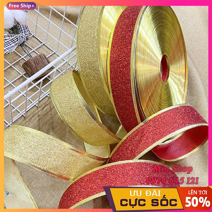 Ruy băng kim tuyến nhũ vàng bạc bản rộng 4cm trang trí giáng sinh, cây thông Noel