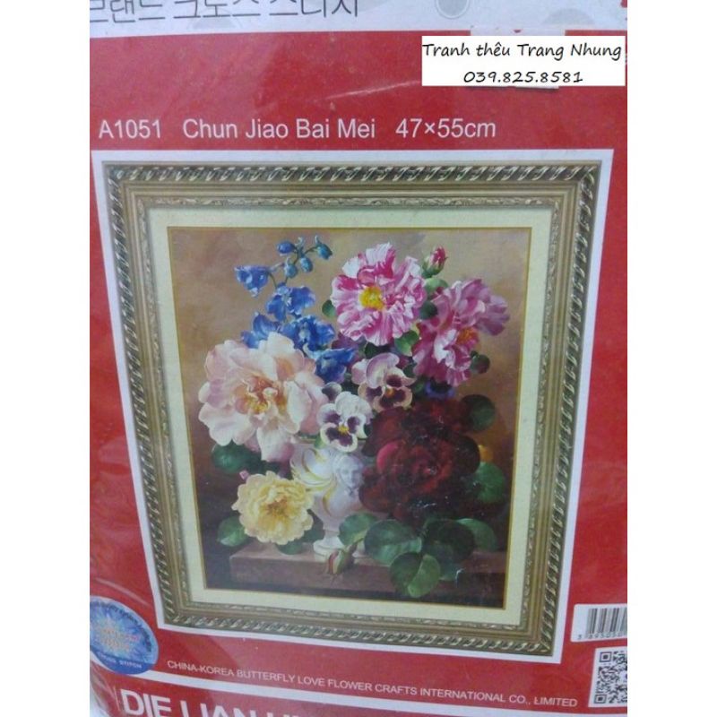 Tranh thêu chữ thập Bình hoa tuyệt đẹp A1051(47x55cm)