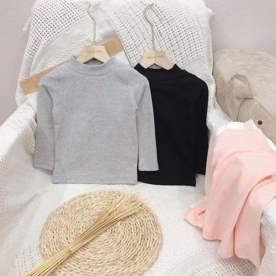Áo dài tay cho bé, áo giữ nhiệt cổ 3 phân cho bé trai và bé gái mặc thu đông chất cotton nỉ dày dặn Mango 002 2021
