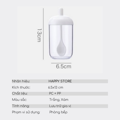 Lọ gia vị, hũ đựng gia vị có kèm thìa tiện lợi, phong cách Nhật nhỏ gọn cho nhà bếp ngăn nắp | BigBuy360 - bigbuy360.vn