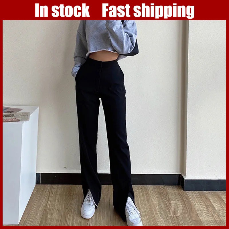 Quần Dài Ống Rộng Xẻ Tà Kèm Thắt Lưng Sành Điệu Thời Trang Cho Nữ