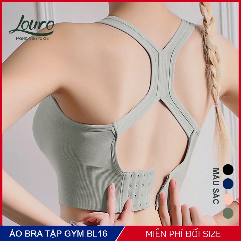 Áo tập Yoga nữ cao cấp Louro BL16, kiểu áo bra tập yoga nữ quai chéo co giãn, có mút nâng ngực, thoáng mát