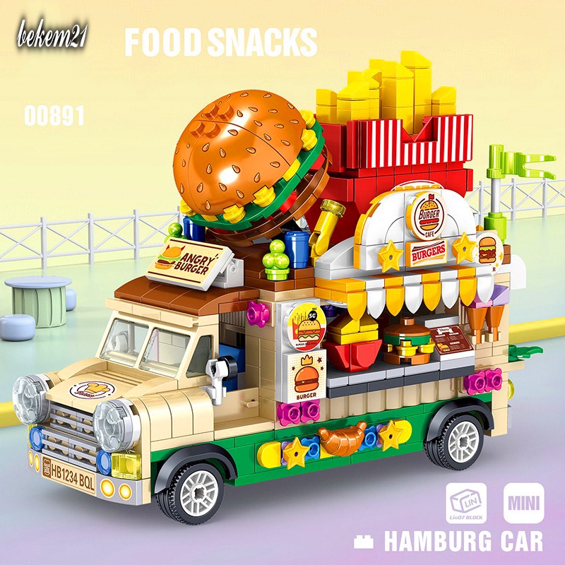 Lego Xếp Hình Con Gái Xe Chở Bánh Humberger 636 chi tiết Food Snack Xe Chở Trái Cây Nước Uống đồ chơi ghép hình bé gái