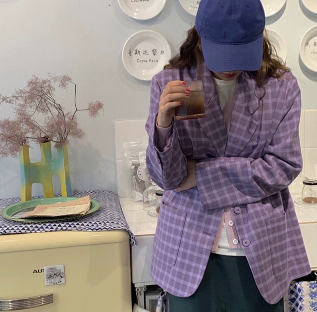 [OD] [SALE] Áo Khoác Blazer/Vest Kẻ Caro Tím Trendy Ulzzang Hàn Quốc | BigBuy360 - bigbuy360.vn