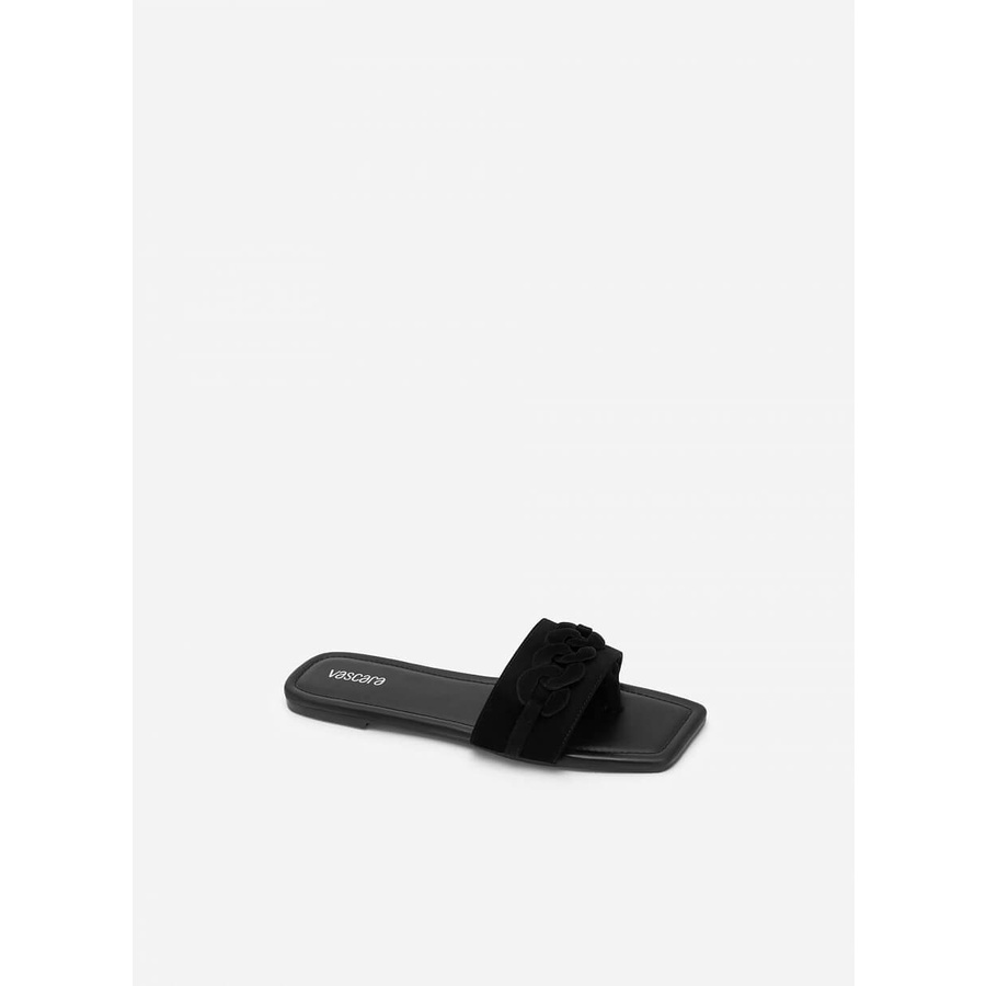 Vascara DÉP KẸP PHỐI QUAI NGANG NUBUCK TRANG TRÍ MẮT XÍCH - DXP 0173 - MÀU ĐEN