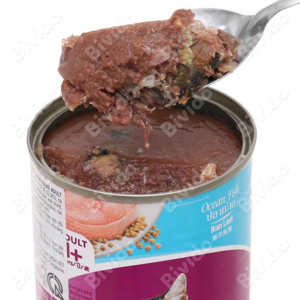 Pate Whiskas cho mèo lớn vị cá biển, cá thu, cá ngừ lon 400g - Bivido