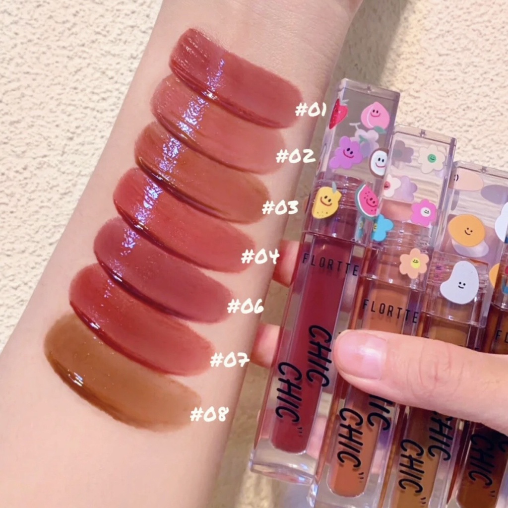 Son kem bóng FLORTTE căng bóng mướt mịn siêu lì Chic Chic Jelly Lip Tint FLOR02