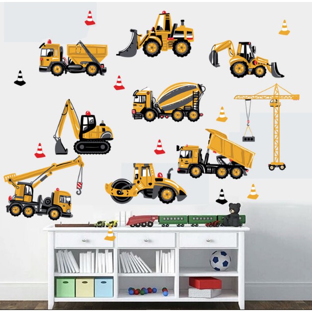 Decal trang trí tường - Xe Giao Thông Vàng Cho Bé