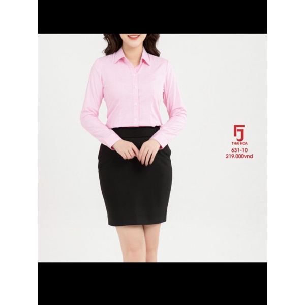 áo sơ mi nữ Thái Hòa sọc caro nhỏ màu hồng có size đại