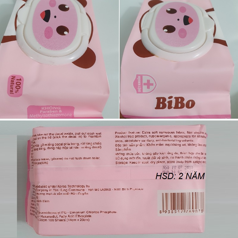 Combo 10 Bịch Khăn Giấy Ướt BIBO Cho Bé Không Mùi, Không Gây Kích Ứng Da 100 Tờ/Gói