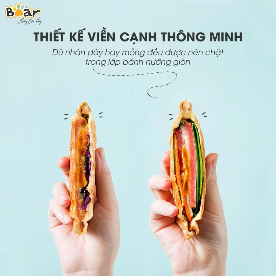 Máy Nướng Bánh Mỳ Kẹp Đa Năng Bear  -Bánh Sandwich - Waffle-Làm Bánh Quế 2 Khuôn Đi kèm Bear DBC-P06N2-Himect