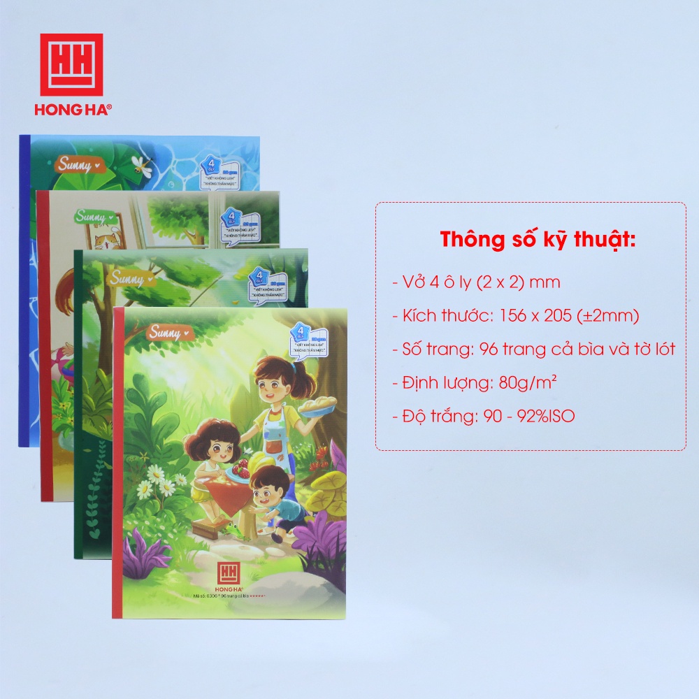 Vở 4 ô ly 96 trang Hồng Hà Class Sunny - 0306 | Dành cho học sinh miền Trung - Nam