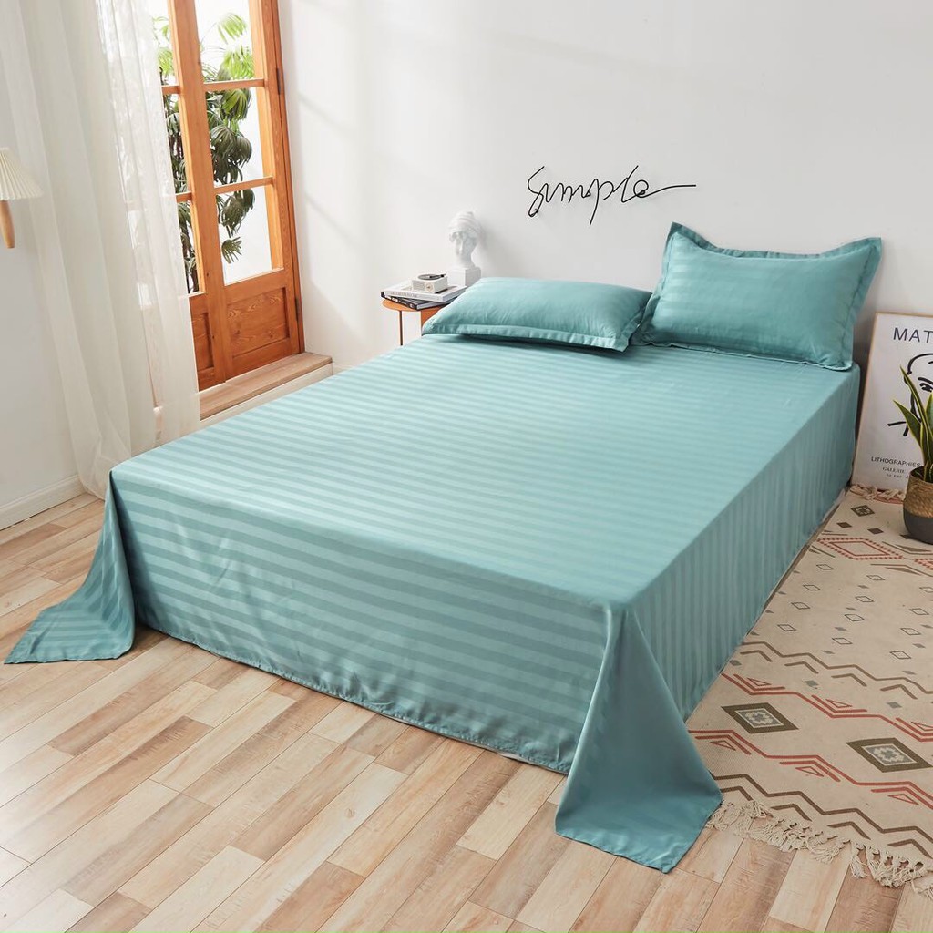 Bộ ga giường và vỏ gối Cotton 3F ga gối Cotton Màu Xanh Mint chuẩn Khách Sạn, Nhà Nghỉ, Homestay chuyên dùng