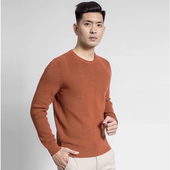 Áo len nam Aristino cổ tròn dáng slim fit bo gấu cổ tay mặt trước dệt hiện đại len acrylic nhẹ ấm đàn hồi AWO009W8