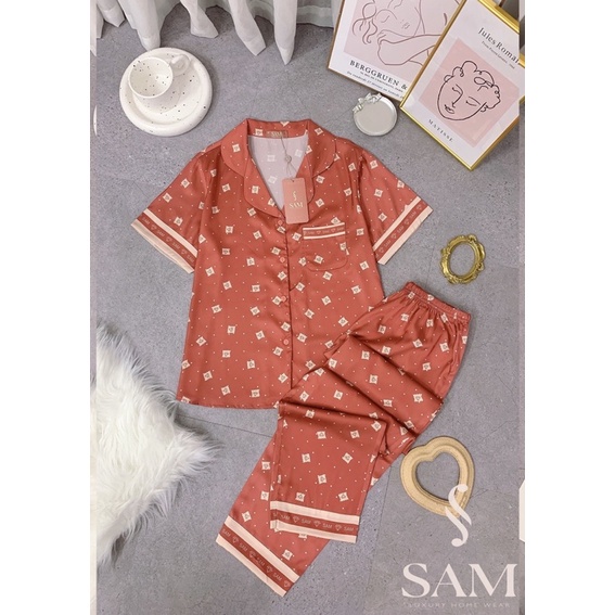 bộ lụa SAM cao cấp ko nhăn siêu đẹp bộ pijama ngắn tay quần dài bộ mặc nhà đẹp bộ ngủ lụa