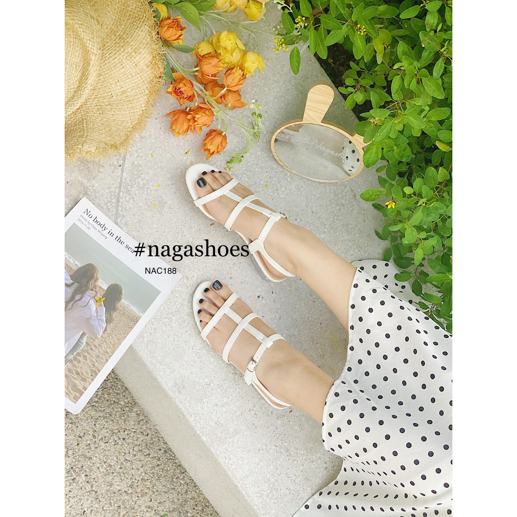 GIÀY CAO GÓT NAGASHOES 3 QUAI SỌC GIỮA 2CM NAC188 .