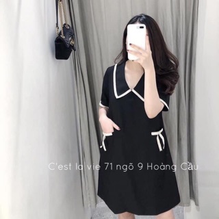 Váy xuông đen phối viền