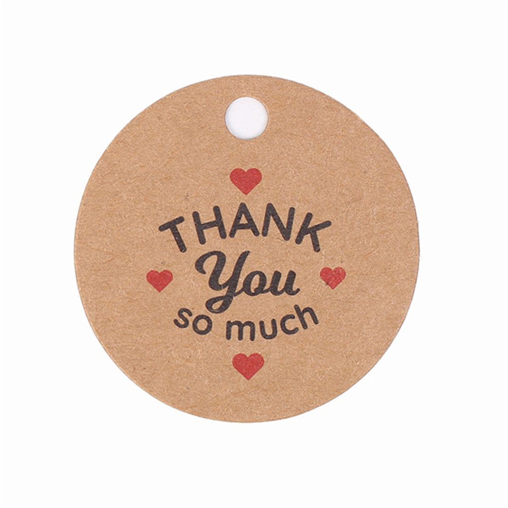 100 Miếng giấy kraft tròn in chữ Thank You màu nâu treo trang trí tiện dụng