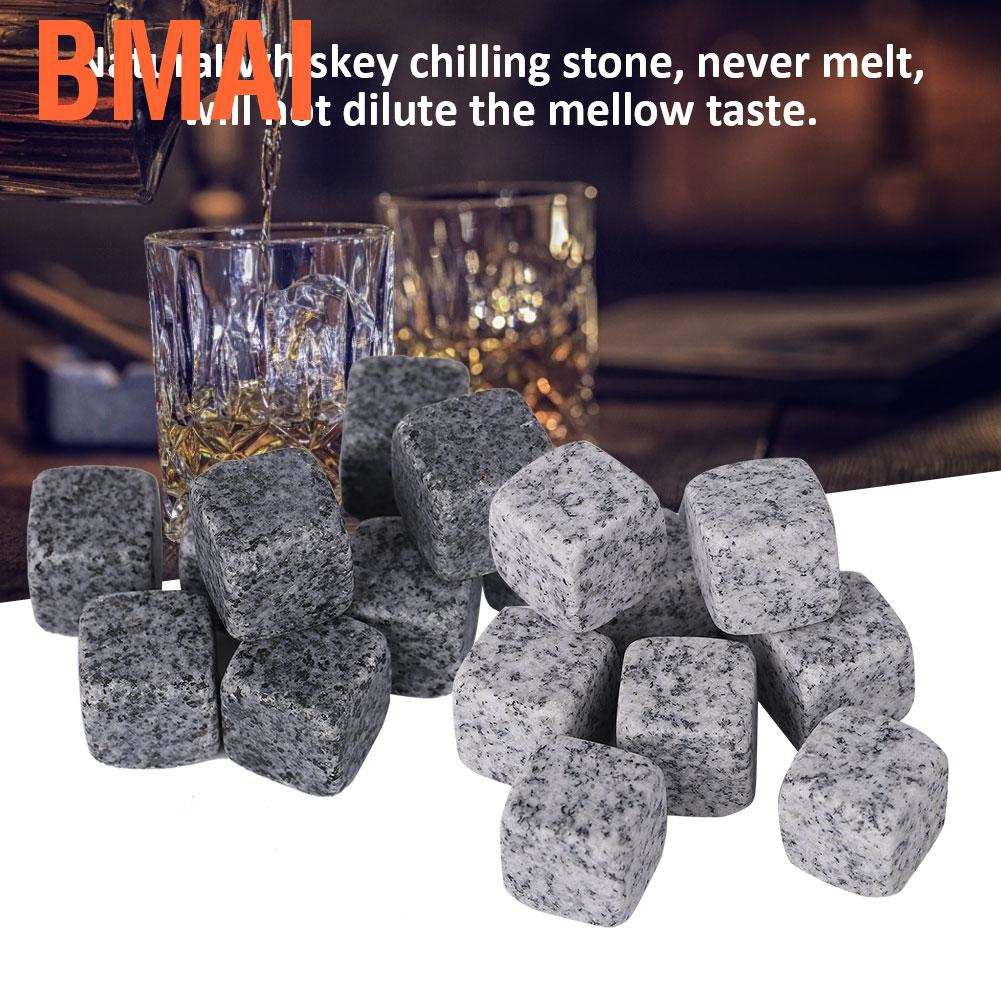 Bmai 9Pcs Whisky Wine Chilling Stones Set Bar Home Drink Chiller Rocks Wooden Box Packaging