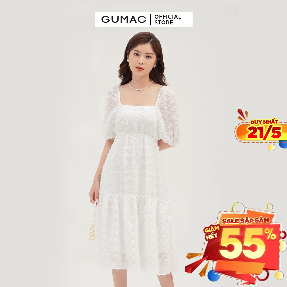 [Mã MABR07062 giảm 8% tối đa 50K đơn từ 249K] Đầm nữ babydoll nhún eo GUMAC màu trắng, đủ size DB3101 | BigBuy360 - bigbuy360.vn