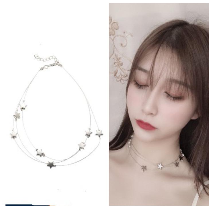 Vòng cổ nữ nhiều lớp mặt hình ngôi sao phong cách Hàn quốc
