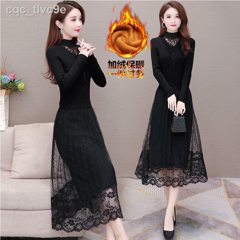 Base lace dress autumn/winter 2020 new style to cover the crotch, showing thin temperament, splicing western style, wear | BigBuy360 - bigbuy360.vn