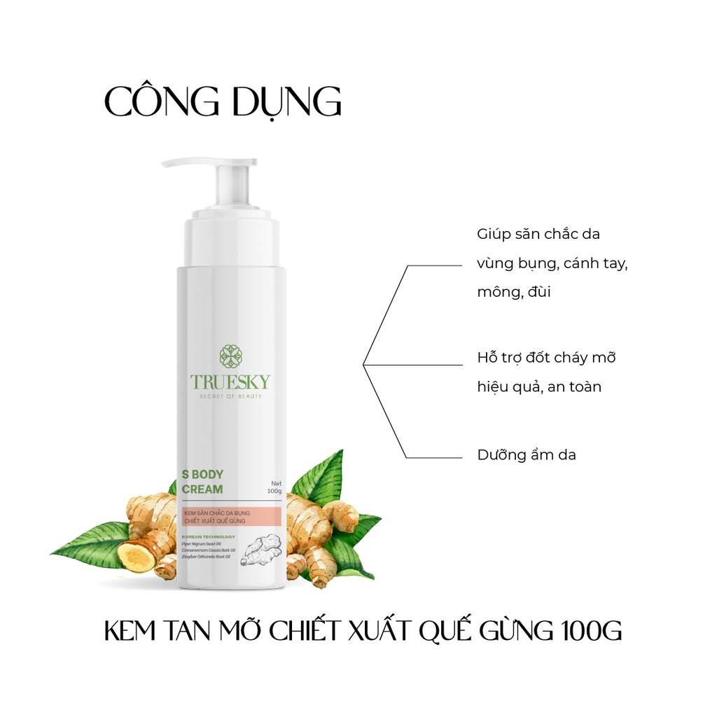 [Mã BMLT30 giảm đến 30K đơn 299K] Kem tan mỡ bụng Truesky S Body Cream chiết xuất quế gừng an toàn và hiệu quả 100g