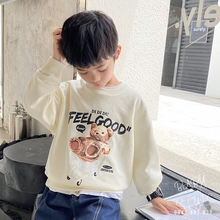 Áo nỉ sweater &quot;FEEL GOOD!&quot; 14-45kg cho bé trai, bé gái. Chất nỉ da cá đẹp. Phong cách Hàn Quốc. B37