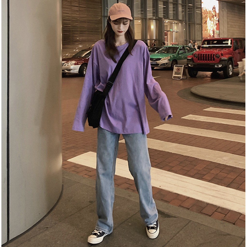 Áo phông trơn dài tay form rộng unisex - Thun cổ tròn dáng xuông kiểu basic ulzzang hàn quốc HOT | BigBuy360 - bigbuy360.vn