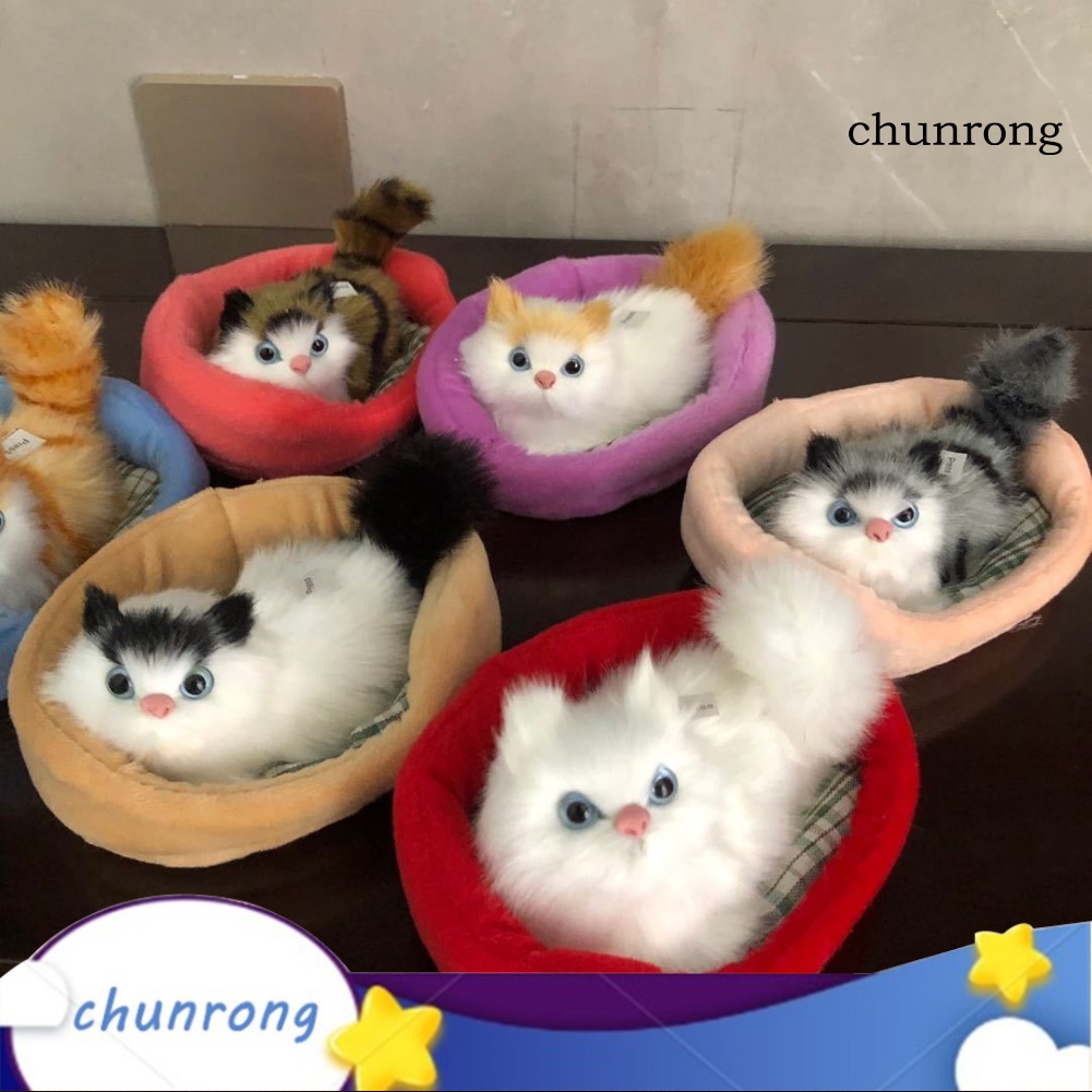 Đồ chơi mèo nằm trong ổ vải lông đáng yêu dành cho em bé