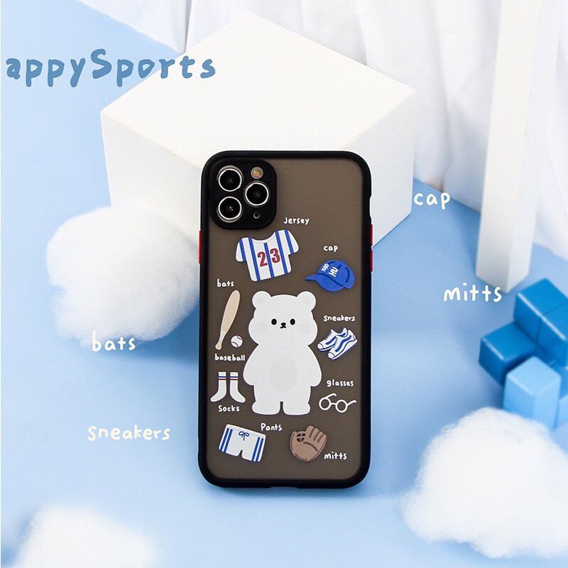 Ốp Lưng iPhone Ốp Nhám Viền Màu Gấu Trắng Xinh Cute iPhone 6/6s/6plus/7plus/8plus/x/xs/xs max/11/11 pro max