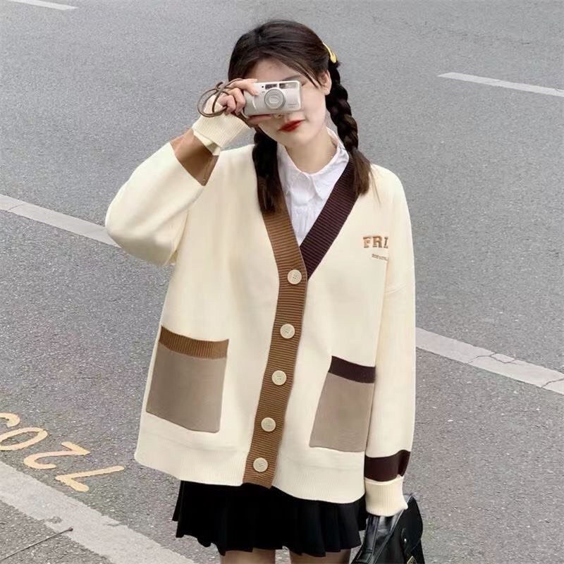 Áo khoác len cardigan chữ FR phối túi viền 2 màu hàng quảng châu siêu xinh