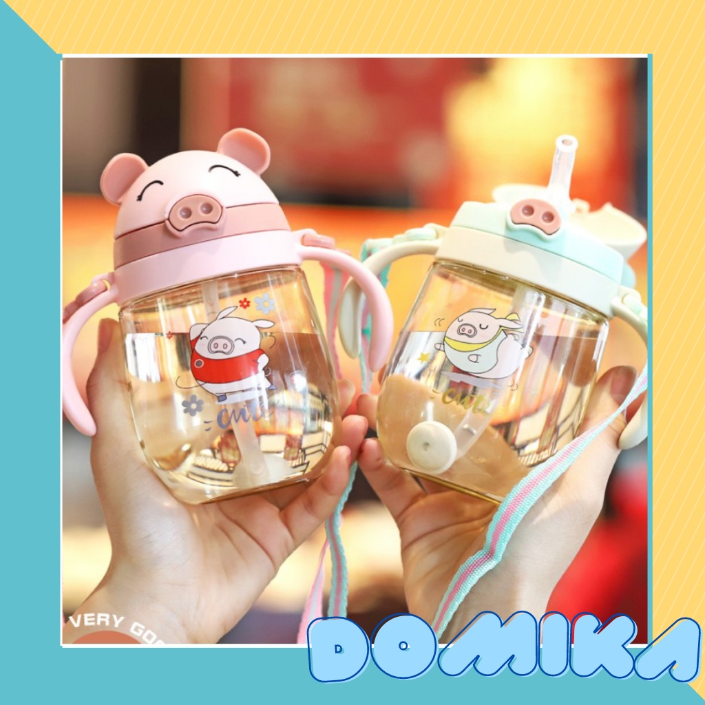 Bình tập uống nước uống sữa cho bé chống sặc có tay cầm quai đeo ống hút mềm mại cao cấp mã DMK18