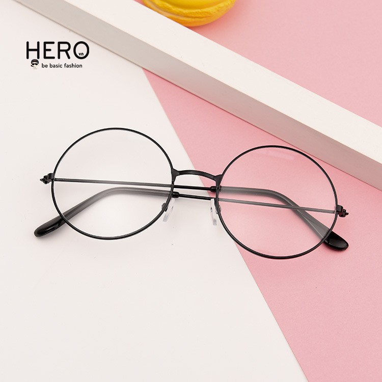 Kính Nobita Ulzzang Thời Trang Hàn Quốc, Kính Không Độ Giả Cận Gọng Tròn  Màu Đen HERO KM02