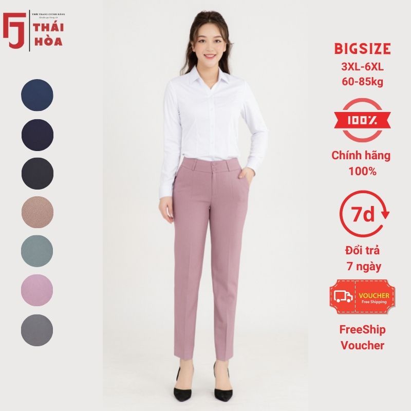Quần tây nữ đẹp công sở 9 tấc màu hồng tím trơn bigsize Thái Hoà 2c982-05-01