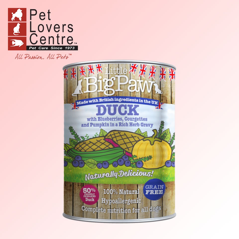 [xuất xứ Anh] Pate cho chó LITTLE BIG PAW  DUCK - BLUE BERRIES, COURGETTE, PUMPKIN (HYPOALLERGENIC) 390g