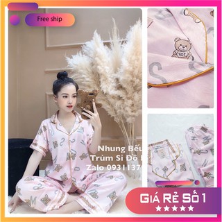 Đồ bộ pijama 💟💟 freeship giao nhanh trong ngày 💟💟 lụa satin tay dài họa tiết gấy