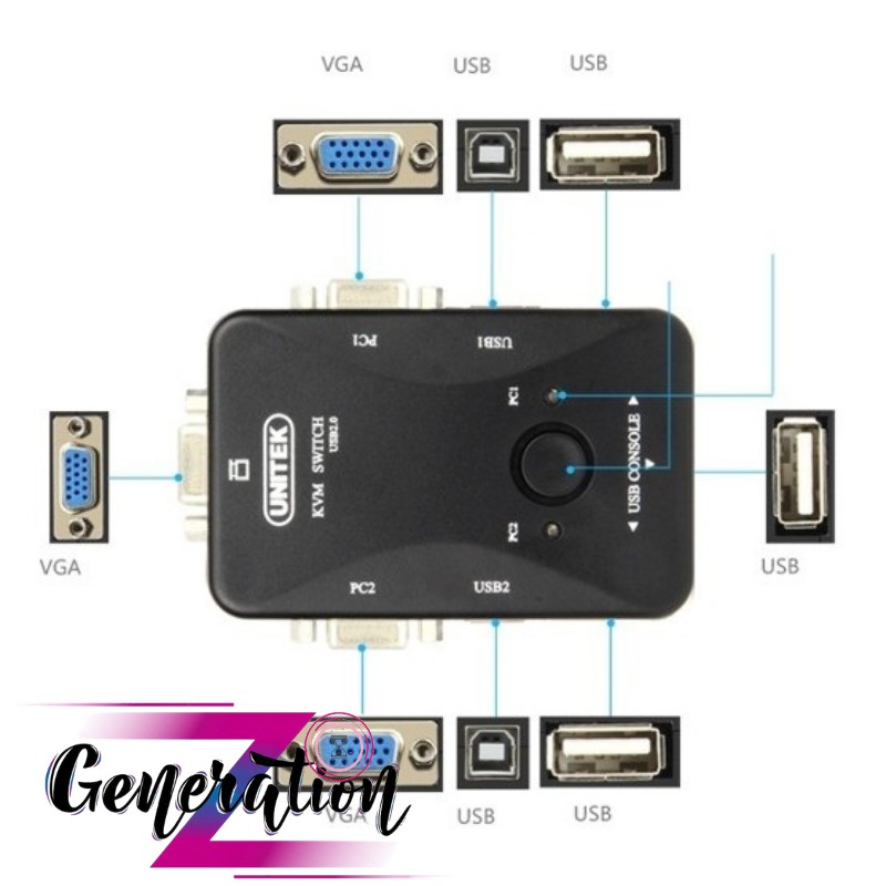 [Mã 159ELSALE hoàn 7% đơn 300K] Bộ chuyển đổi KVM VGA USB 2 vào 1 ra Unitek U-8709ABK