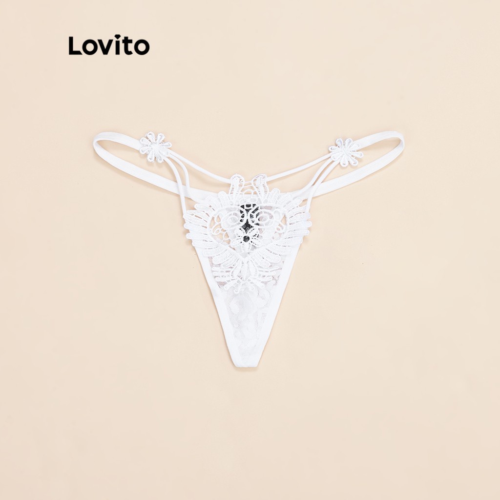 Quần lót Lovito lọt khe ren thêu xuyên thấu cắt xẻ sexy L162224 (Màu đen/trắng)